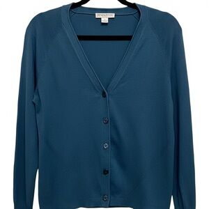 Pendleton Petite Teal silk Cotton Blend Button-Down Cardigan 3631
